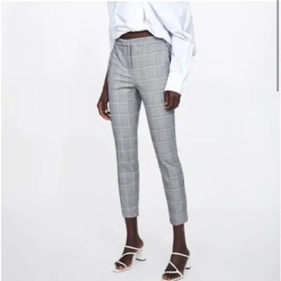 Zara Plaid Trouser Pant Grey size Xsmall - Picture 2 of 15